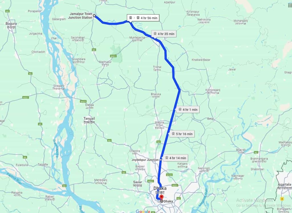 jamalpur to dhaka train route on google map